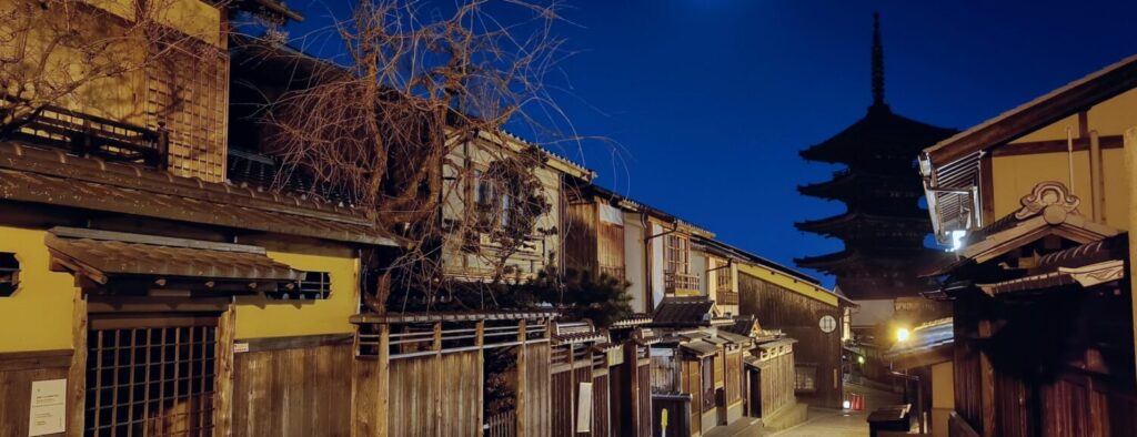 A quiet street in Kyoto at night