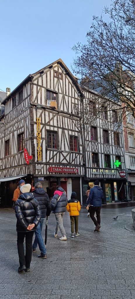 An image of a half timbered building in Rouen, Normandy. Taken on a walking tour, a great way to spend a day in Rouen.