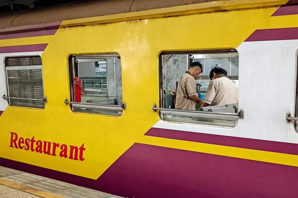 Restaurant car on the thai train from Bangkok to Chiang Mai