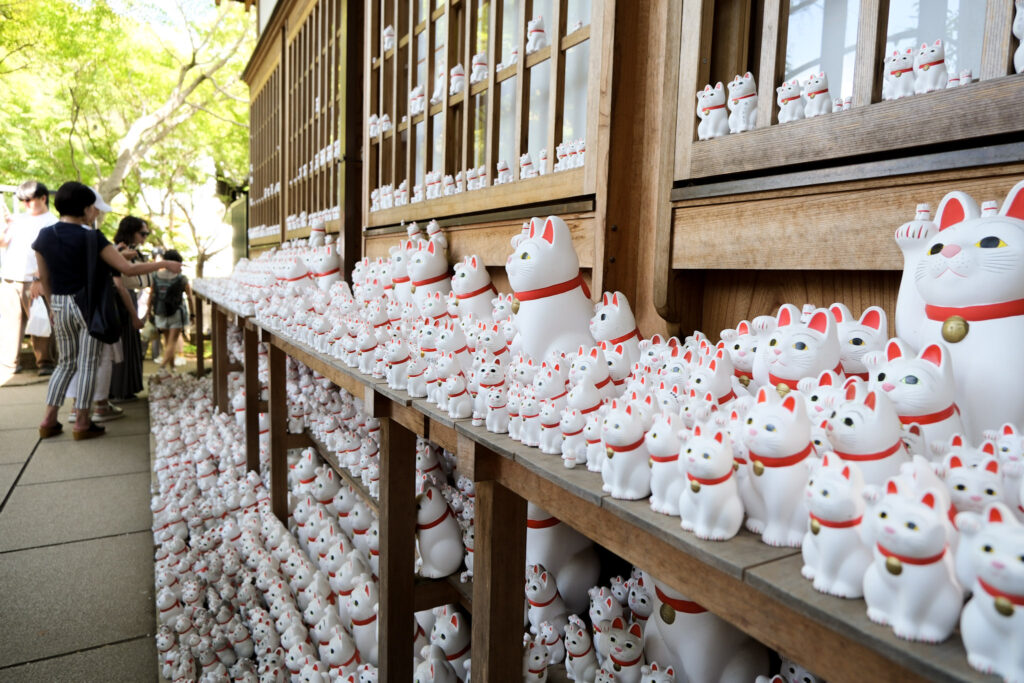 Rows of Maneki neko offerings in Gotokuji, the lucky cat temple