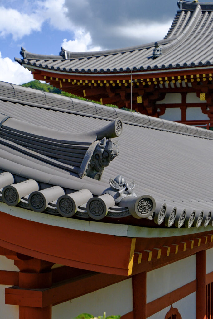 Details on the roof of a building at Byodo-in temple in Uji, Japan