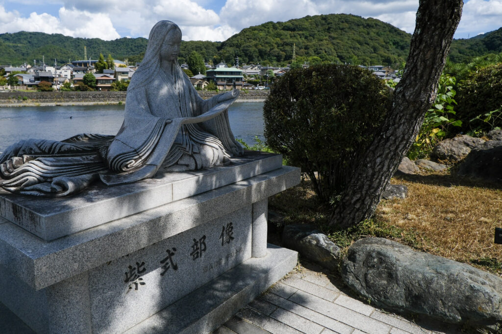Tale of Genji author, Murasaki Shikibu. Statue next to Uji Bridge
