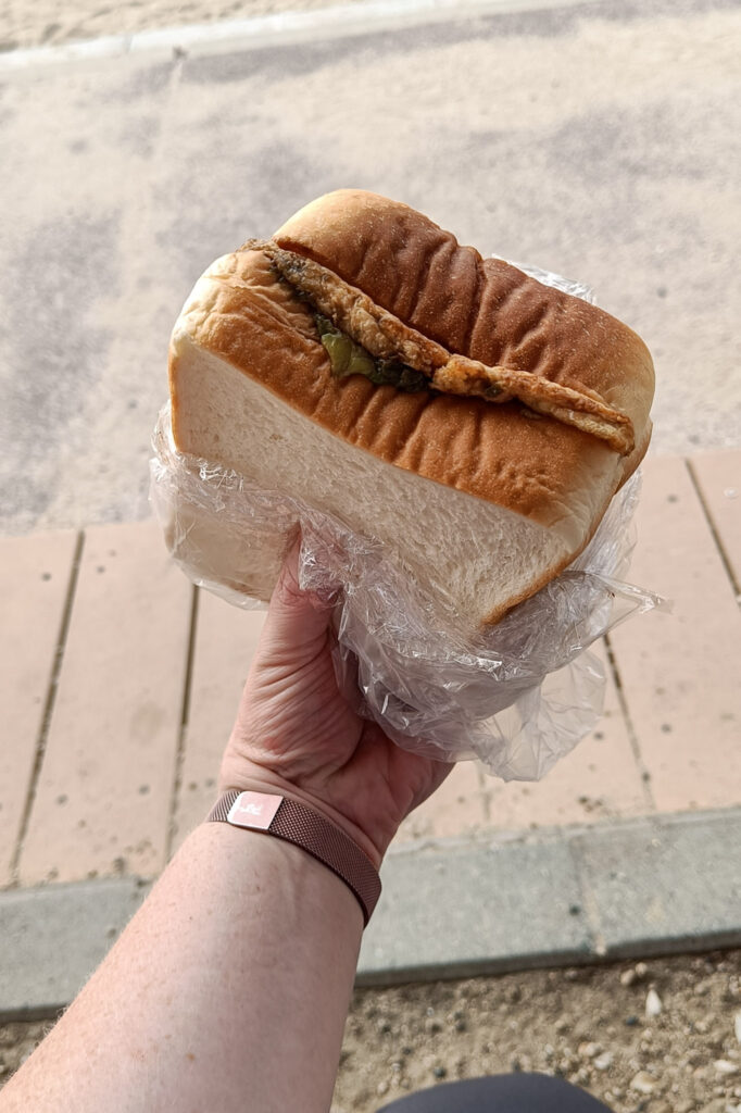 Vegan shimanami kaido food - aburaage and avocado sandwich