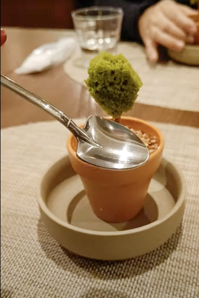 Plant pot dessert at Saido Tokyo, with a tiny shovel for a spoon