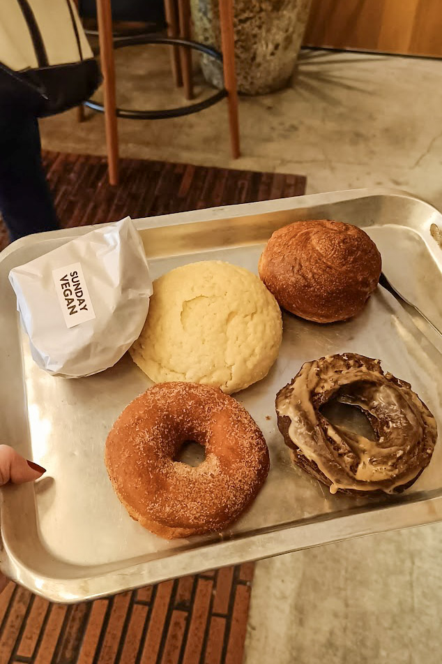 Baked goods in the morethan bakery inside the knot hotel, shinjuku, with vegan options.