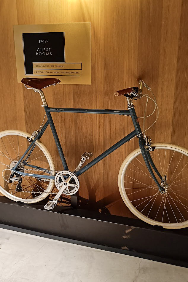 Bikes as decoration in the lobby of the Knot Hotel, Shinjuku