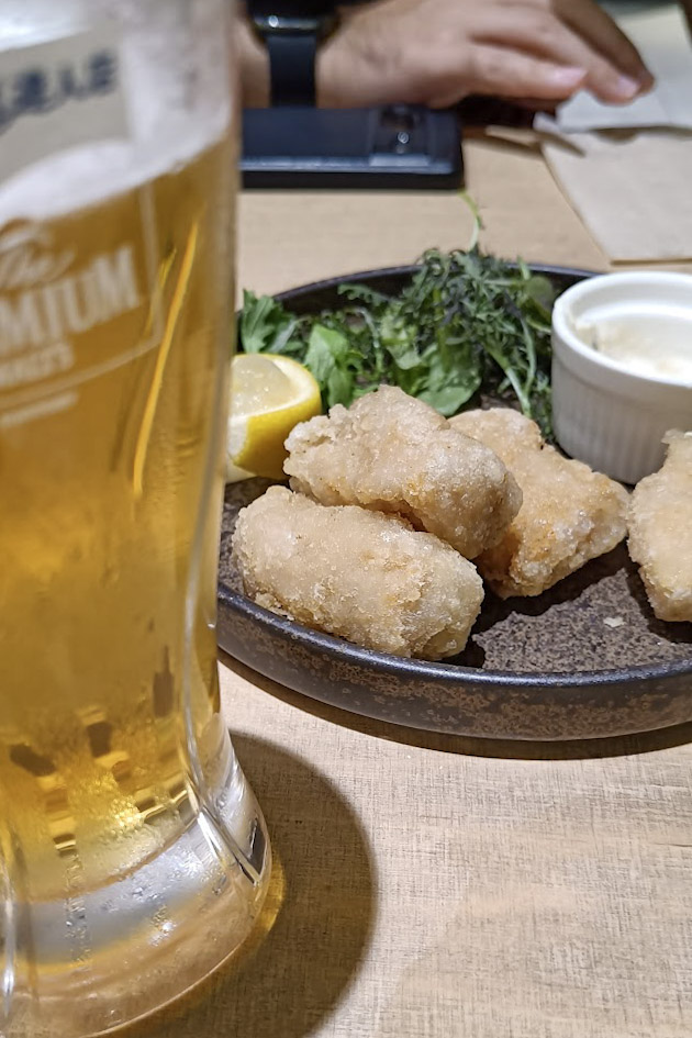 Vegan Bistro Jangara beer and kara-age