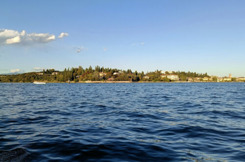 A view of Sirmione from a boat on Lake Garda