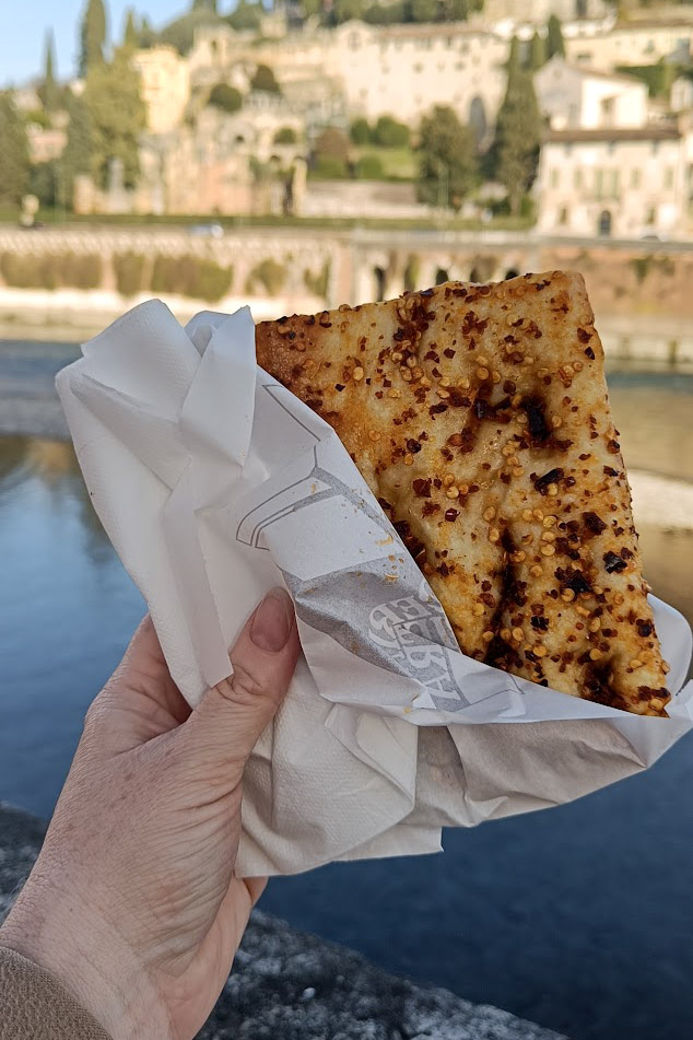 Focaccia next to the Adige river in Verona