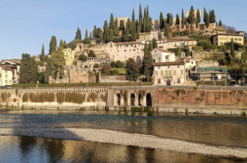 View of the Adige river in Verona, near the focaccia shop that's a great option to eat vegan in Verona