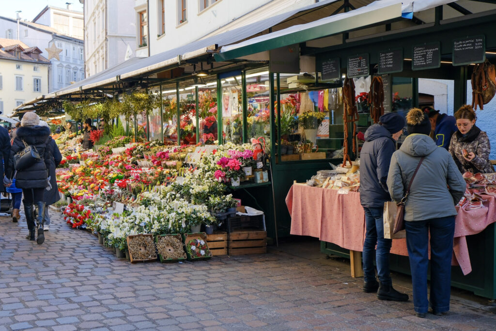 Piazza delle Erbe market in Bolzano, Italy