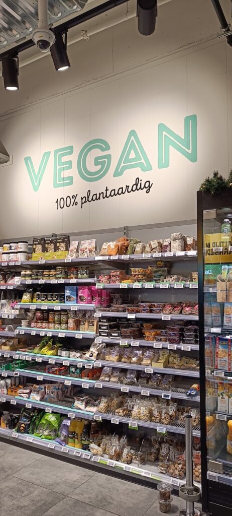 Vegan section of the supermarket in the Netherlands
