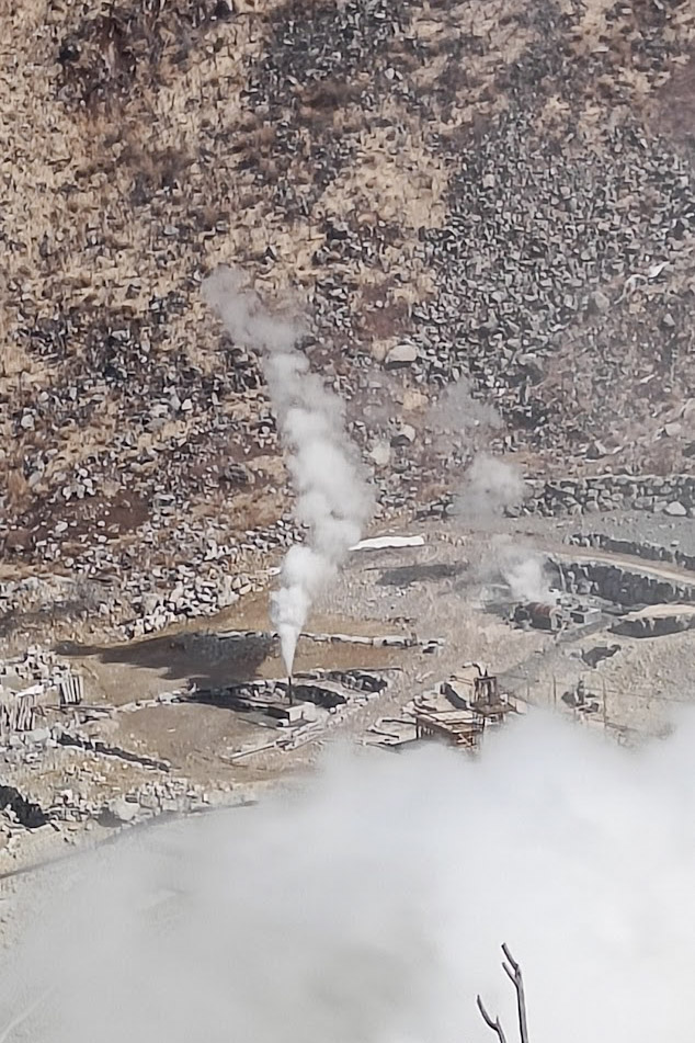 Steam rising from geothermal site in Owakudani Hakone