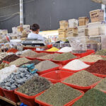 A market stall in chorsu bazaar in Tashkent, Uzbekistan - a good stop for travelling Uzbekistan as a vegan