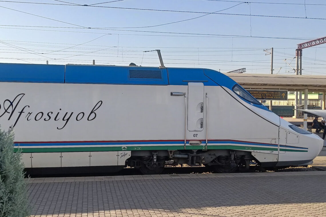 Uzbekistan's high speed train, the Afrosiyob, waiting at the platform