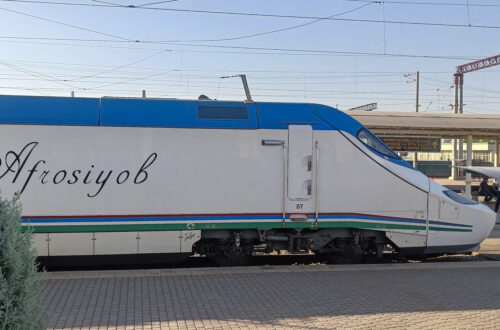 Uzbekistan's high speed train, the Afrosiyob, waiting at the platform