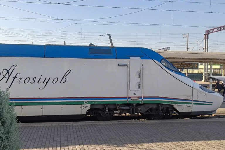 Uzbekistan's high speed train, the Afrosiyob, waiting at the platform