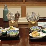 Kaiseki: Vegan in Hakone Ryokan meal laid out on a table in a traditional room.