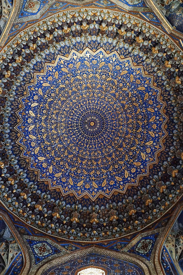 The roof of Tilya Kori Mosque in Samarkand, Uzbekistan