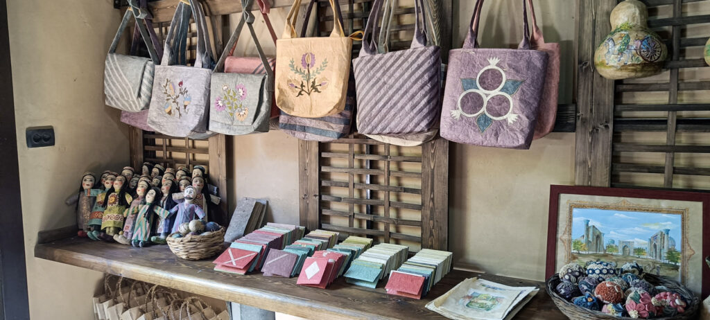 Paper souvenirs and goods on sale at Meros Paper Mill
