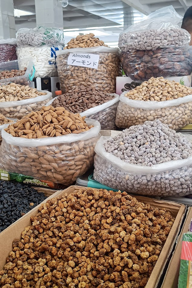 Nuts for sale in Siyob Bazaar in Uzbekistan