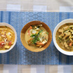Three thai dishes at a vegan cooking in Chiang Mai